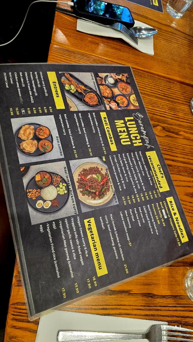 Menu, Berempah Malaysian Thai - Balmain