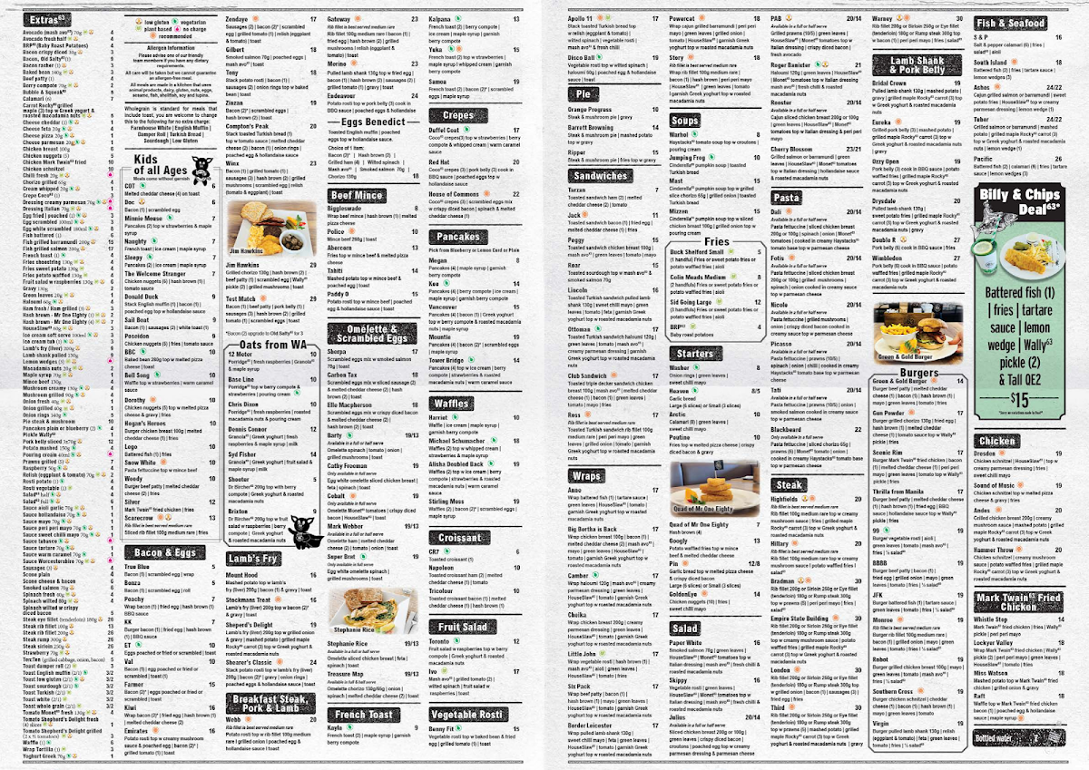 Menu, Café 63 Carousel