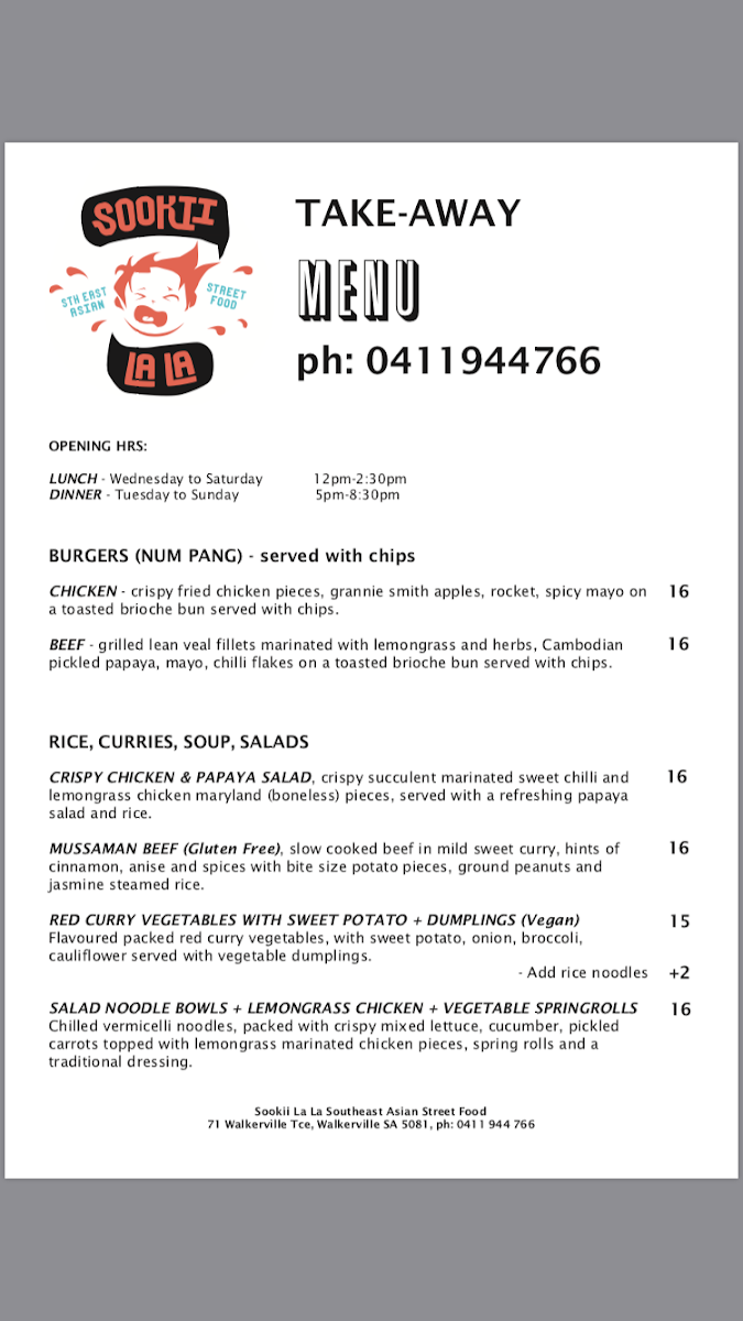 Menu, SOOKII LA LA