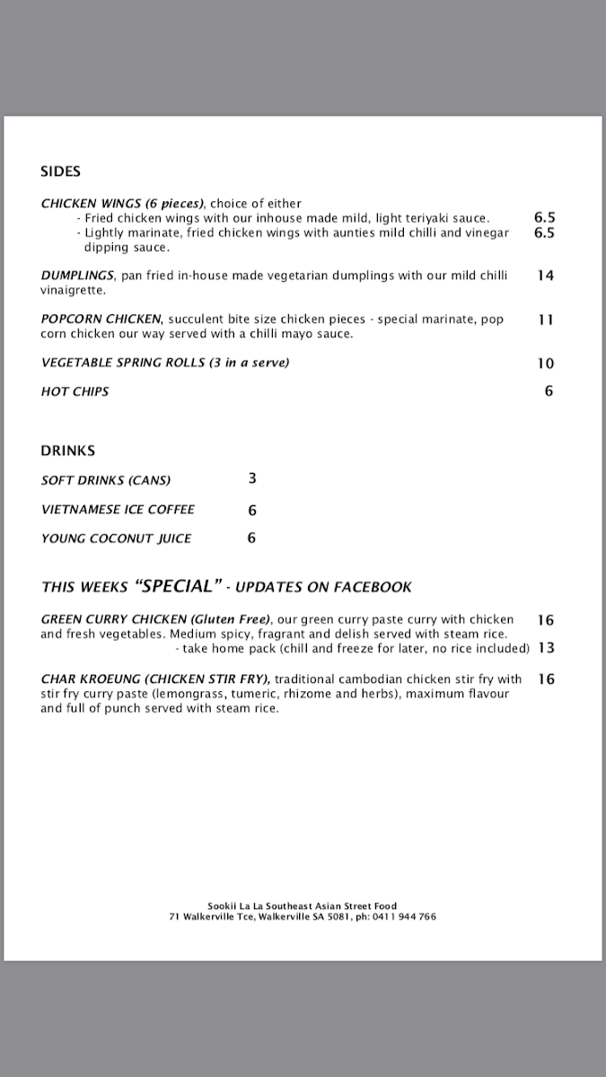 Menu, SOOKII LA LA