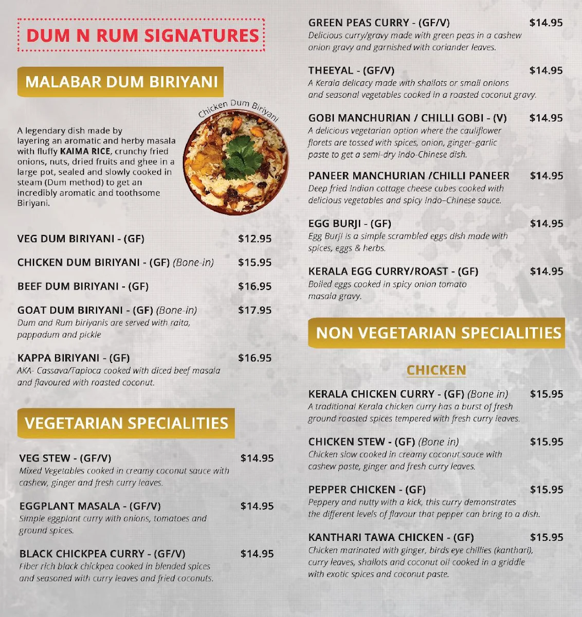 Menu, Dum n Rum Stafford Heights