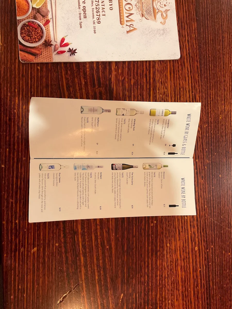 Menu, Tecoma Thai Restaurant
