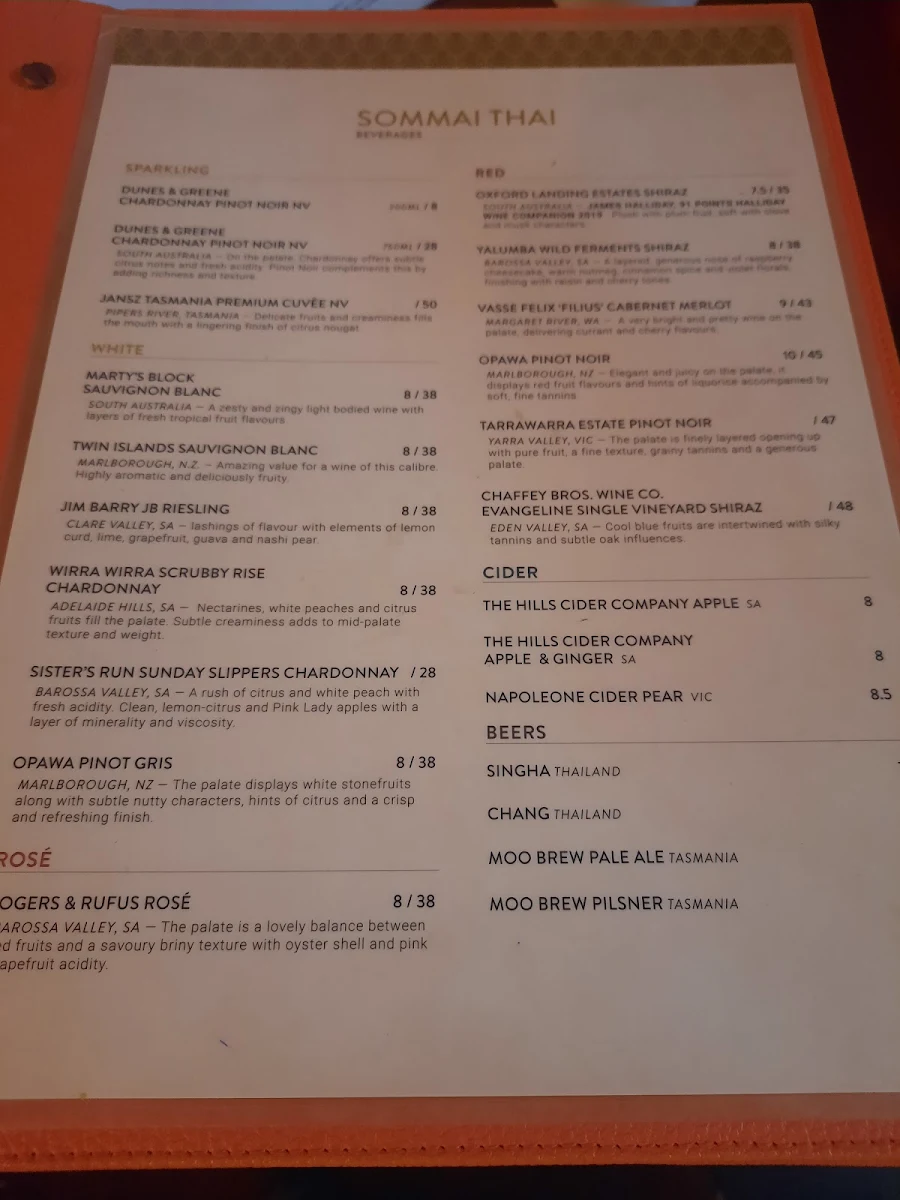 Menu, Tecoma Thai Restaurant