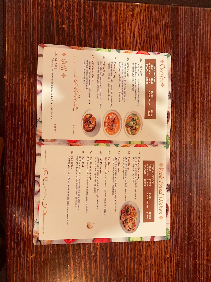 Menu, Tecoma Thai Restaurant