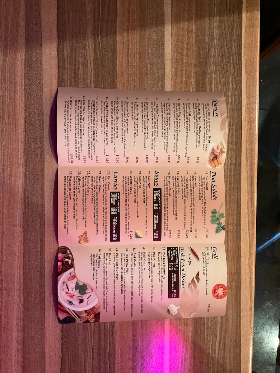 Menu, Tecoma Thai Restaurant