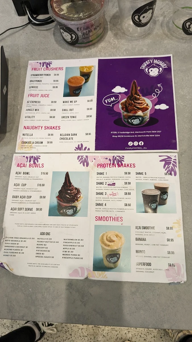 Menu, Thirsty Monkey
