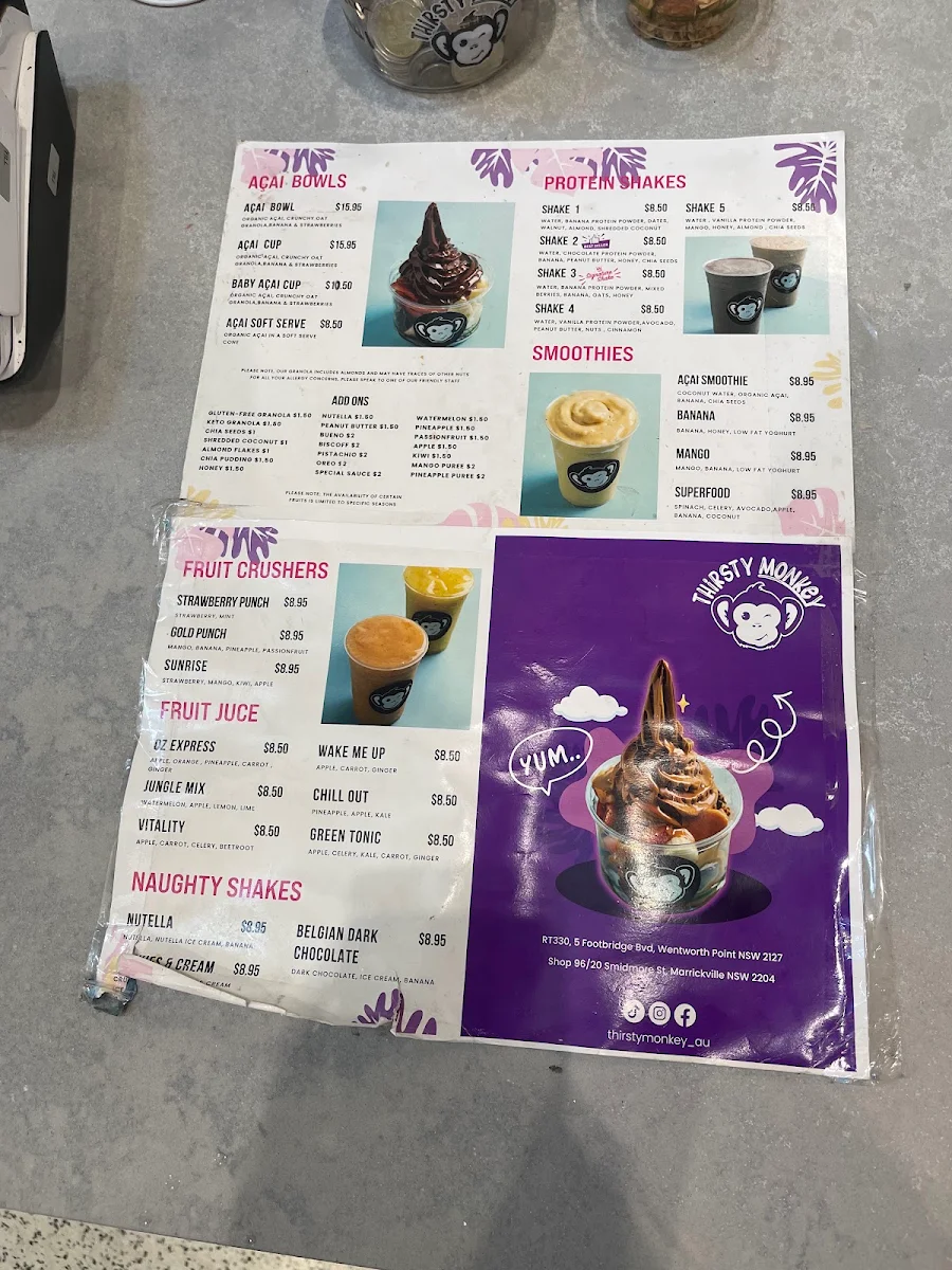 Menu, Thirsty Monkey
