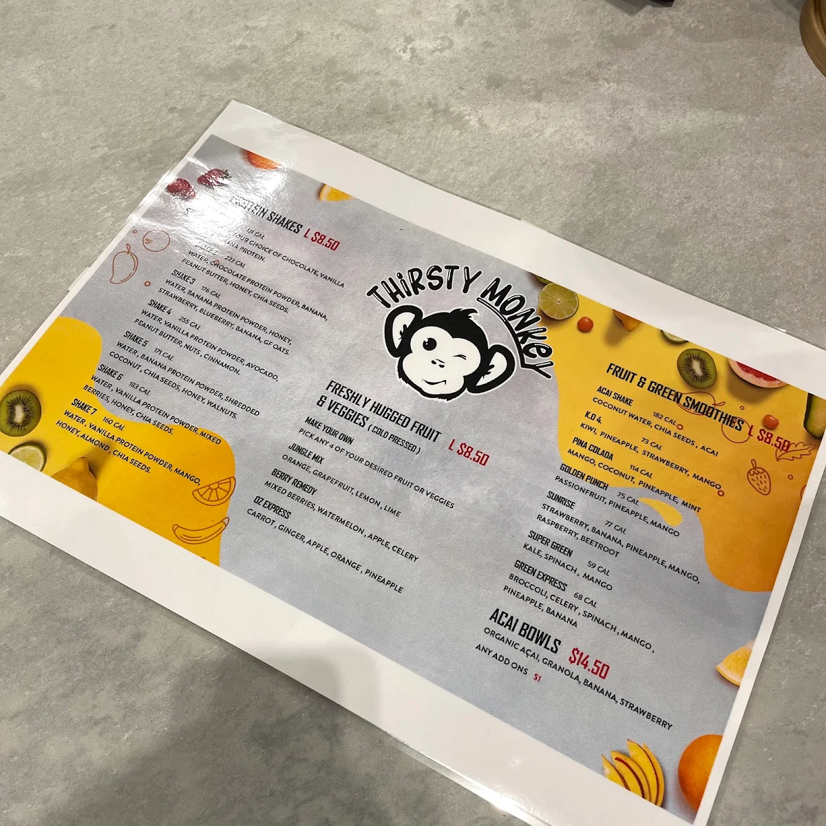 Menu, Thirsty Monkey