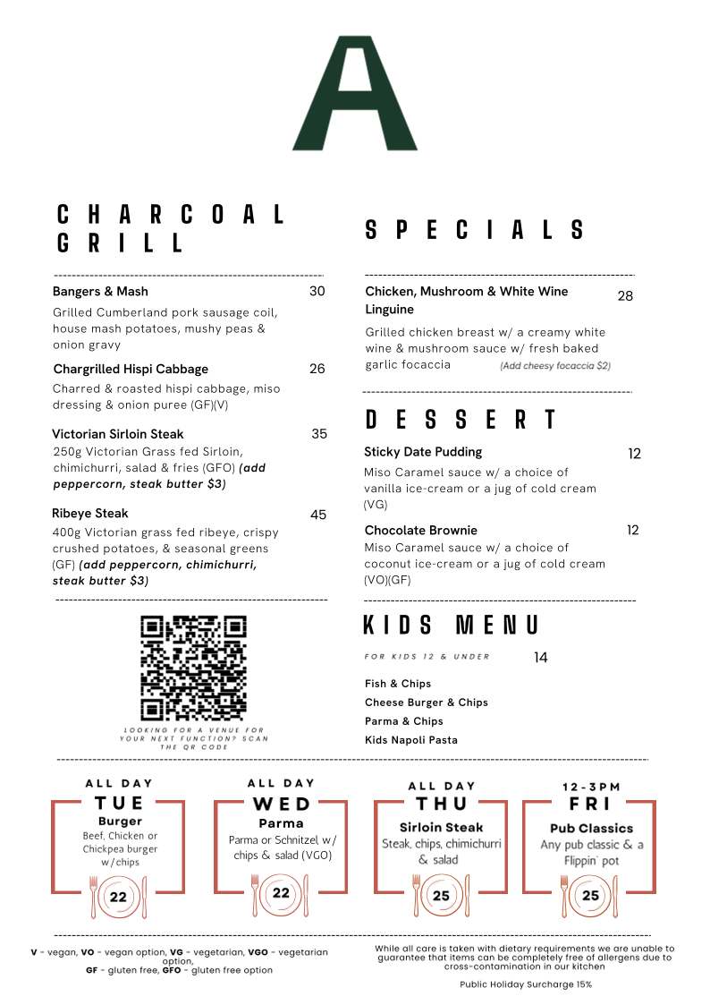 Menu, The Aviary Hotel