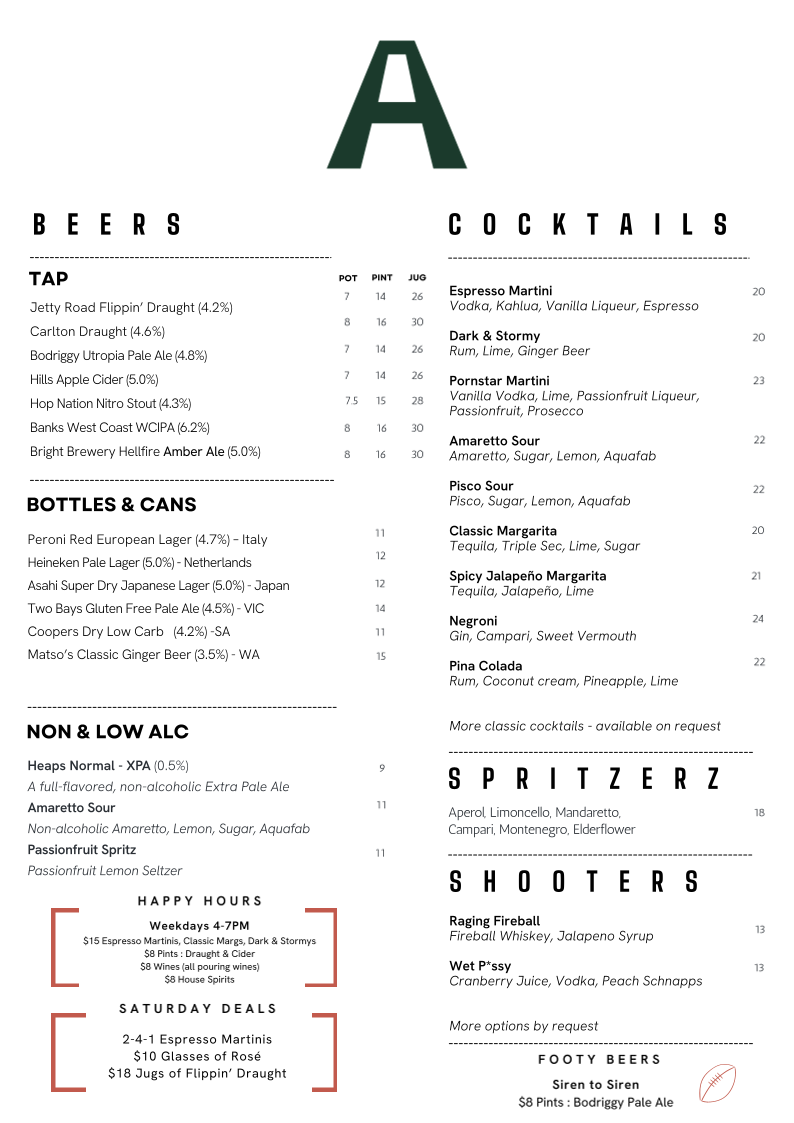 Menu, The Aviary Hotel
