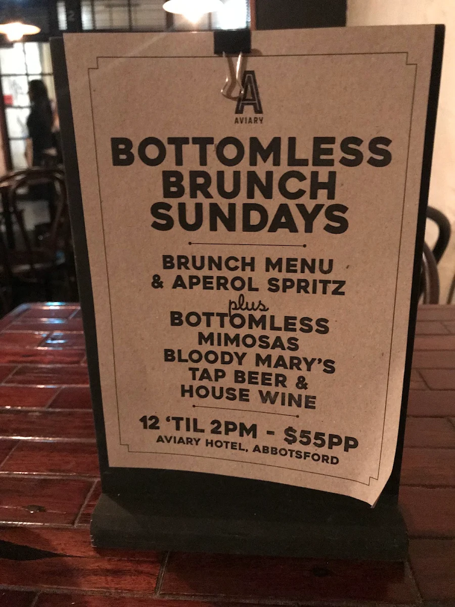 Menu, The Aviary Hotel