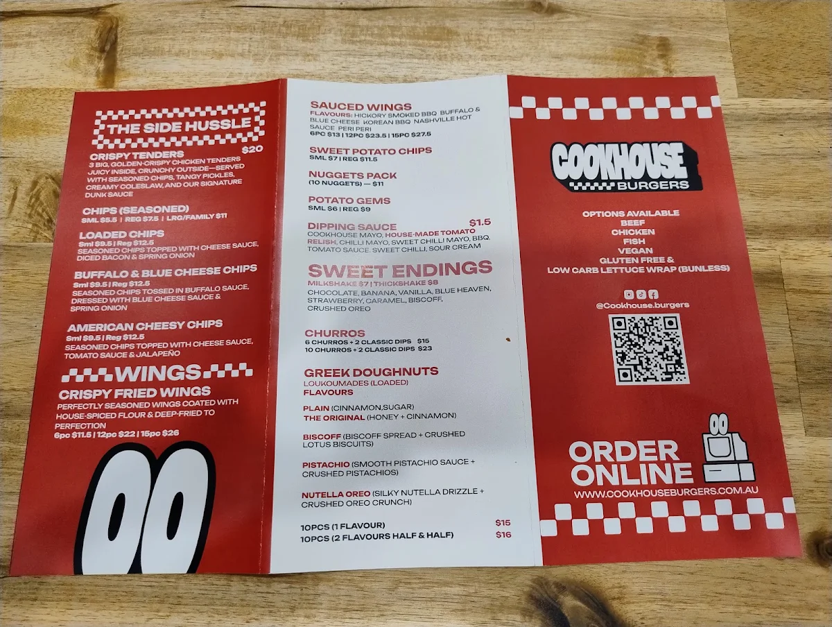 Menu, Cookhouse Burgers Essendon