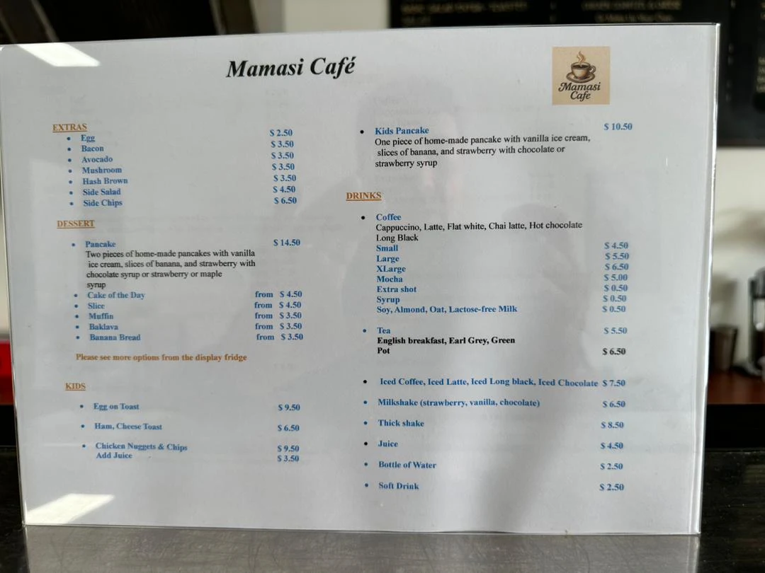 Menu, Mamasi Cafe