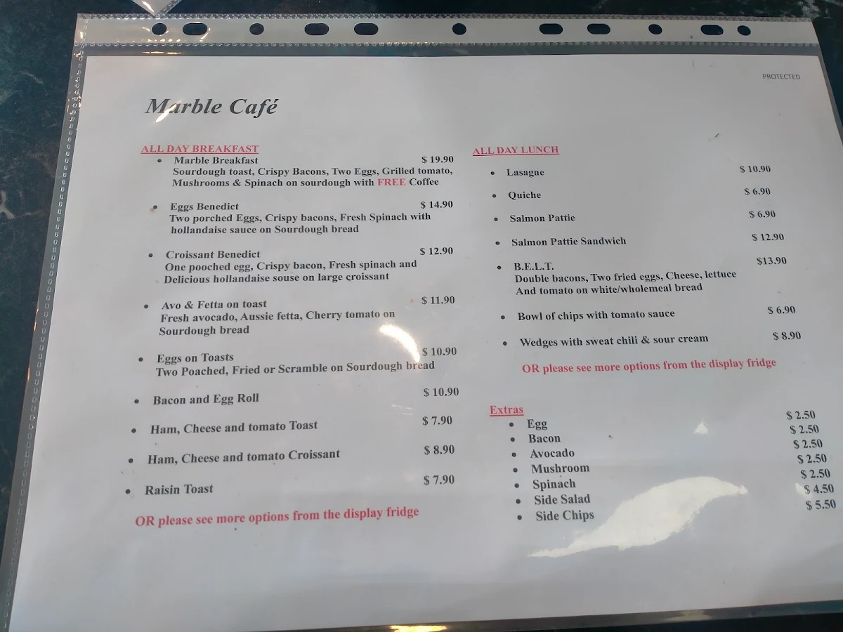 Menu, Mamasi Cafe