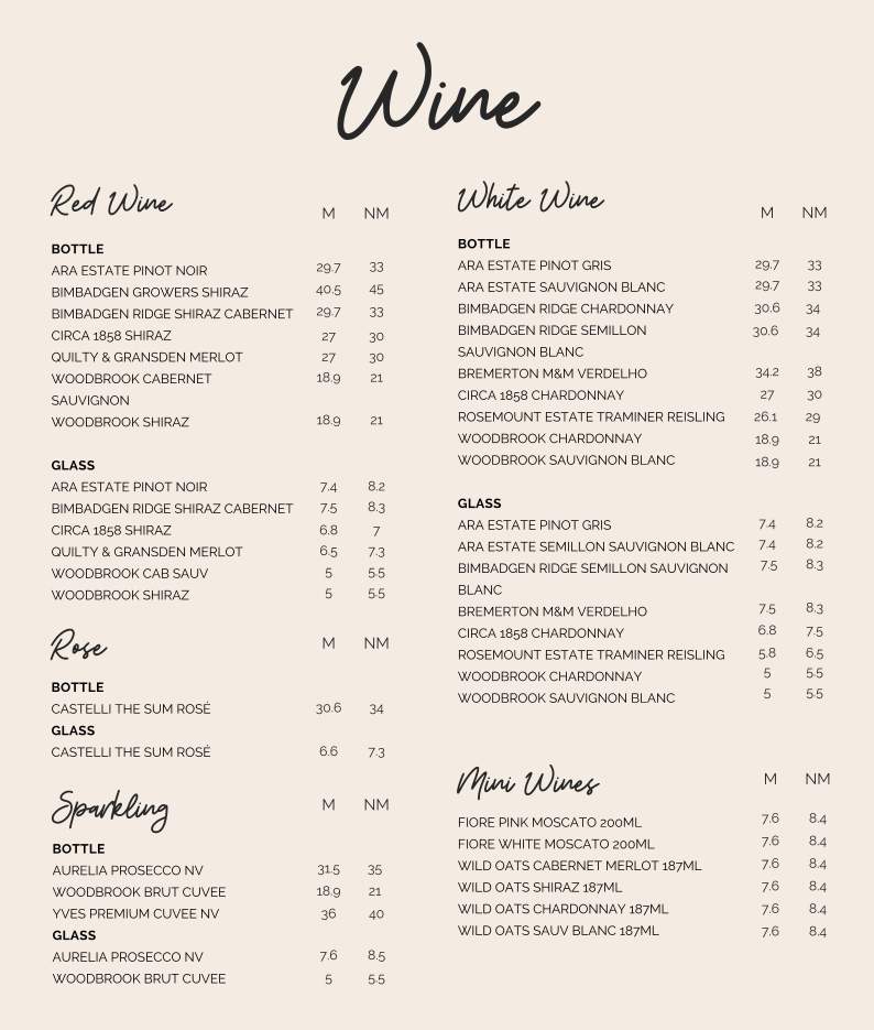 Menu, Indulge Dining