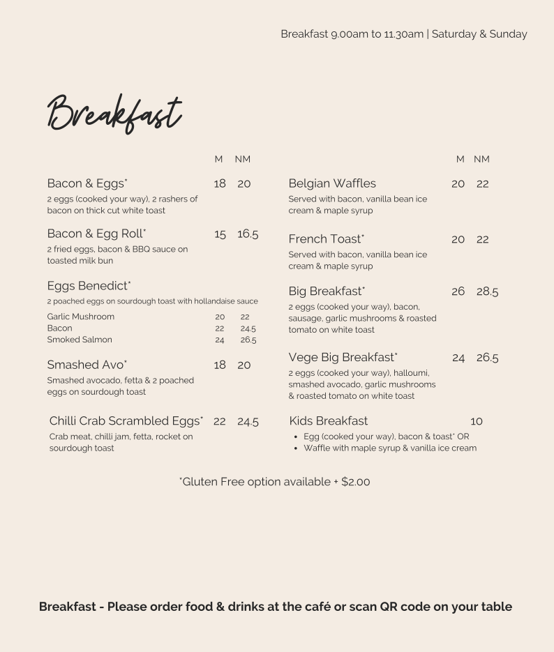Menu, Indulge Dining