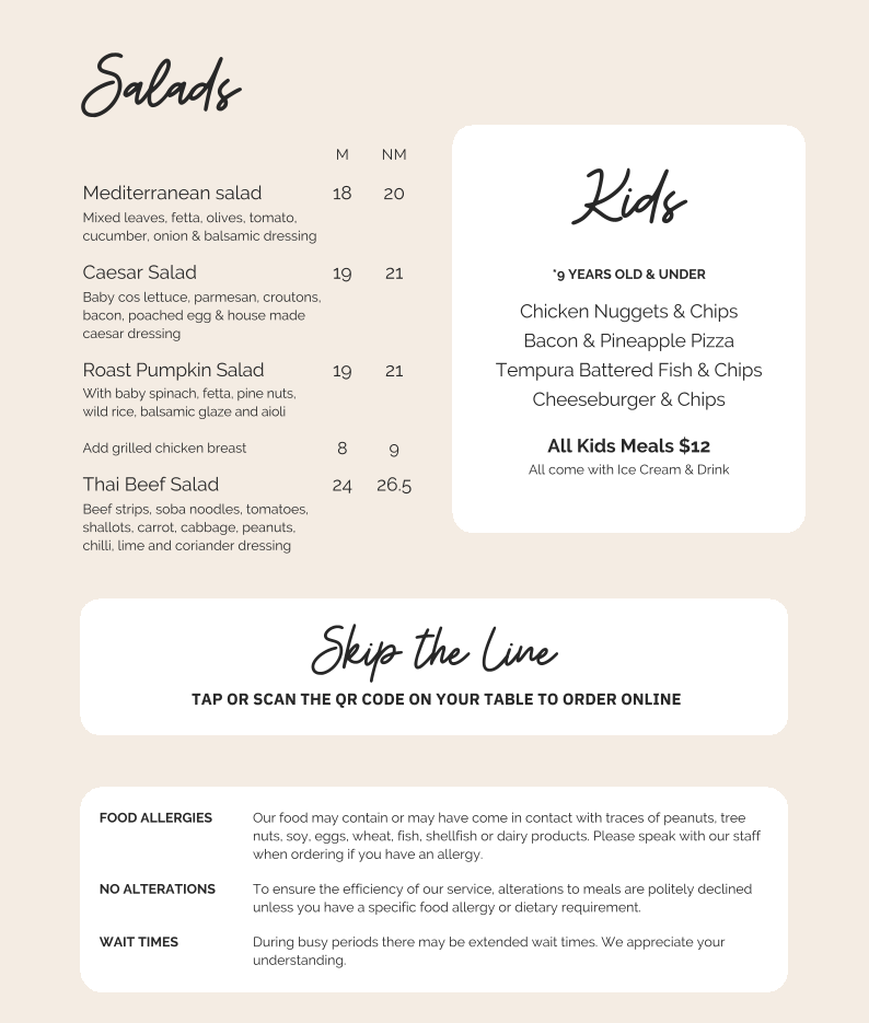 Menu, Indulge Dining