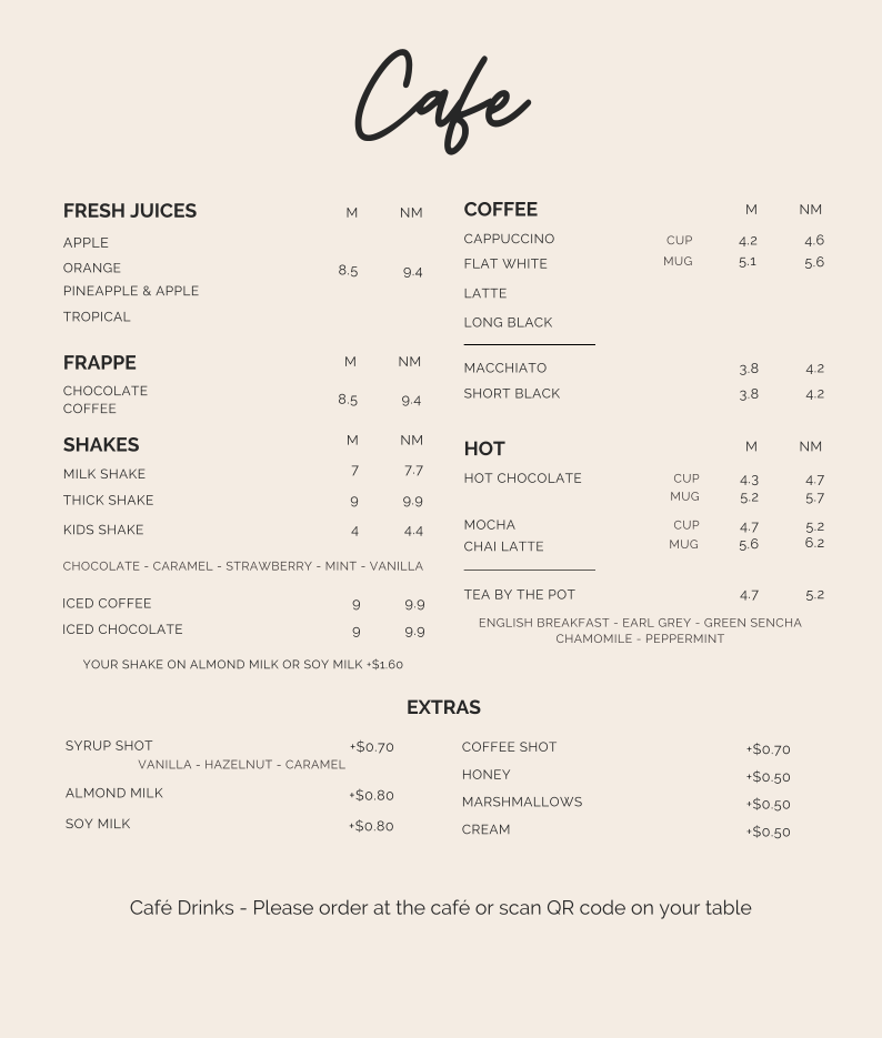 Menu, Indulge Dining