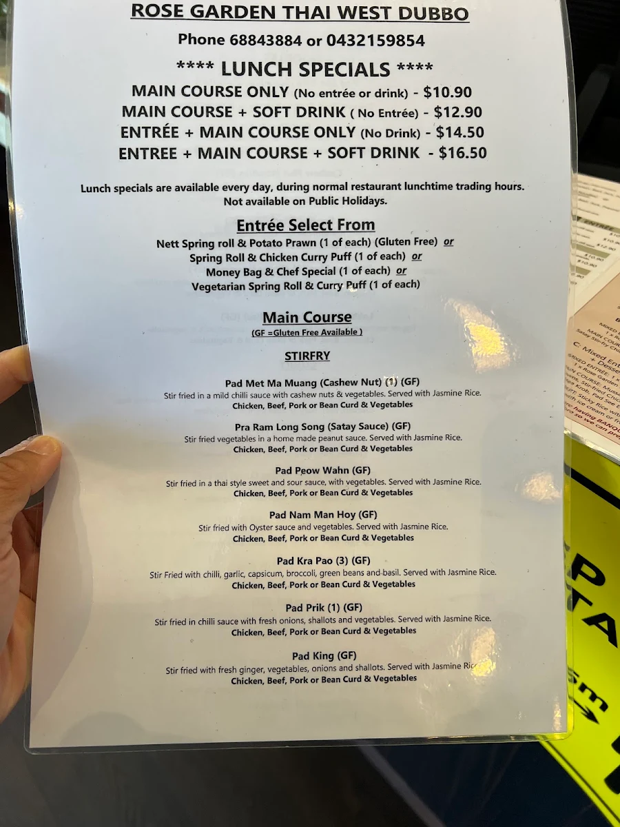 Menu, Rose Garden Thai West