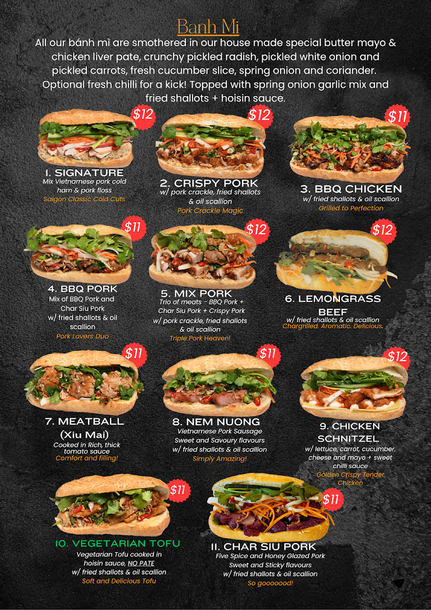 Menu, Le Saigon Banh Mi