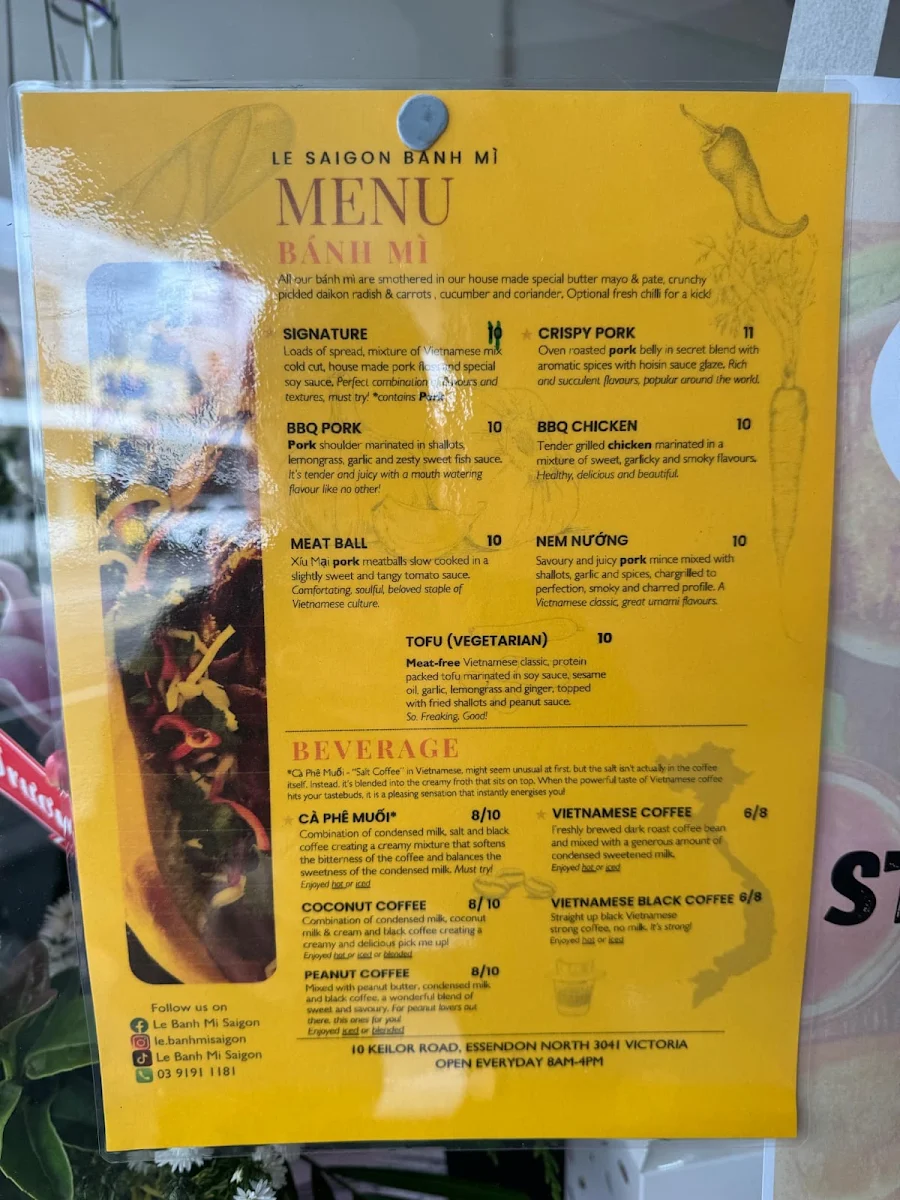Menu, Le Saigon Banh Mi