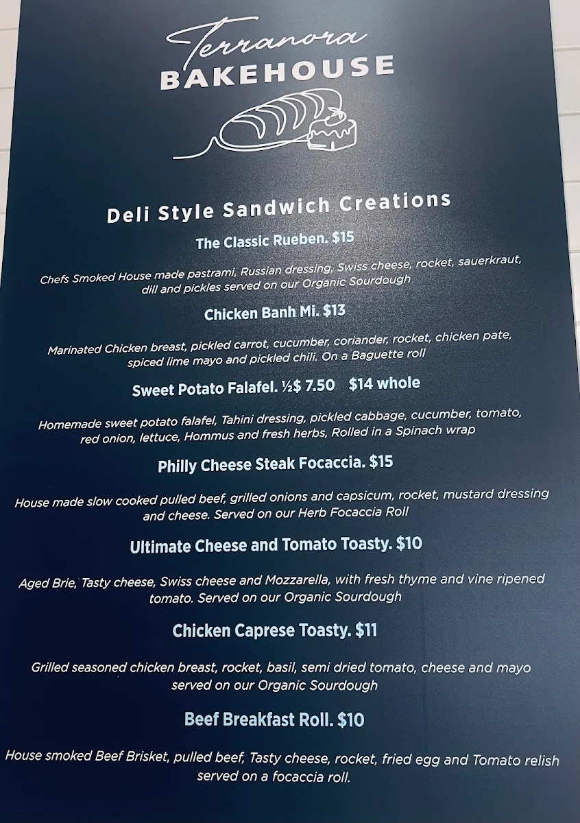 Menu, Terranora Bakehouse Banora Point