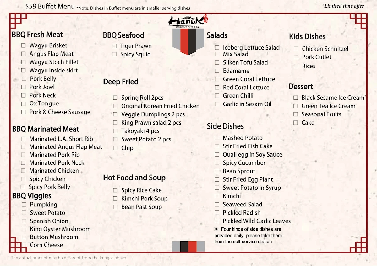 Menu, Hanok Korean BBQ restaurant