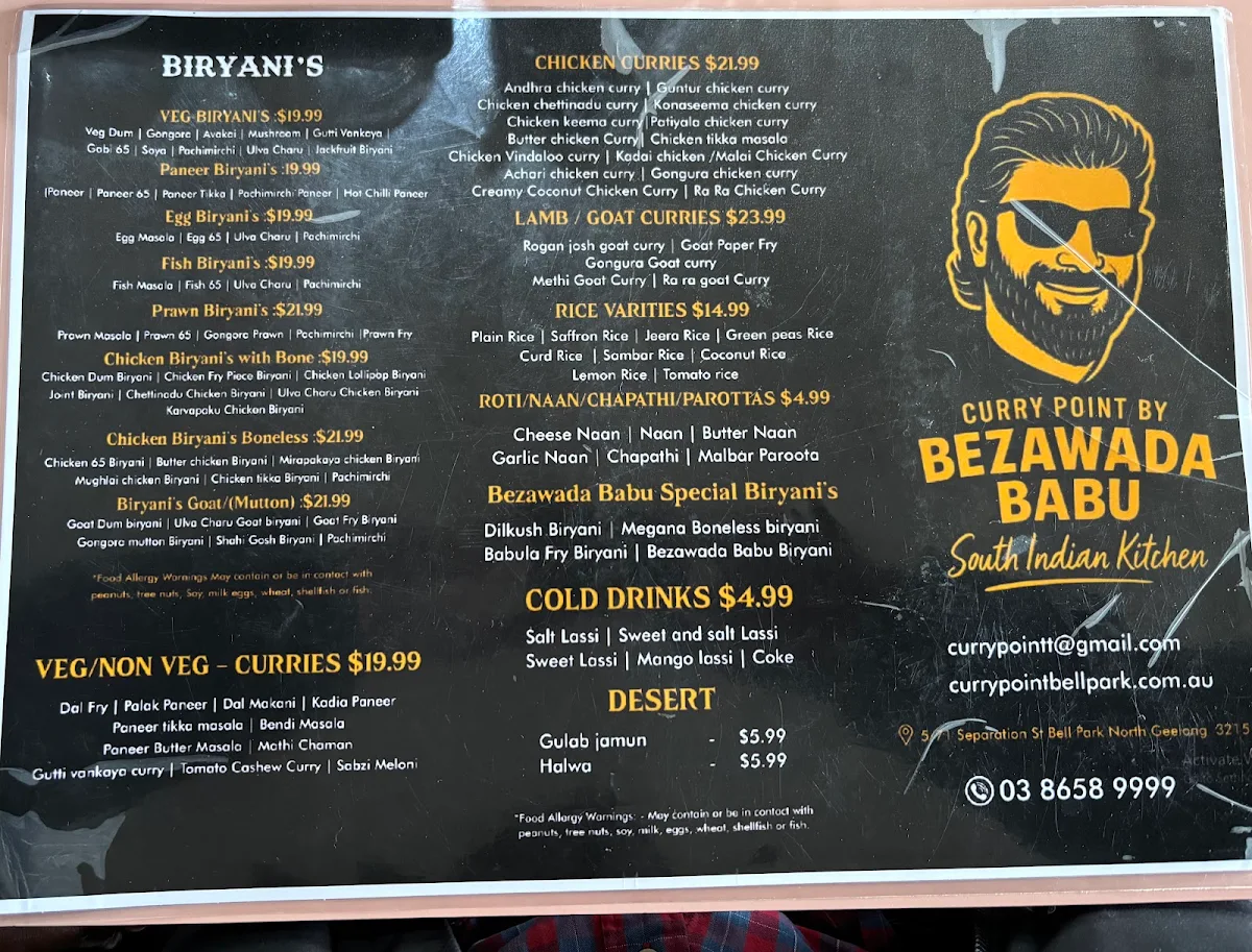 Menu, CURRY POINT by Bezawada Babu