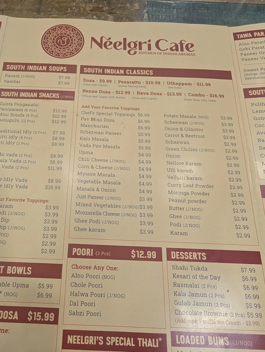 Menu, Neelgri Cafe . Vegan & Vegetarian