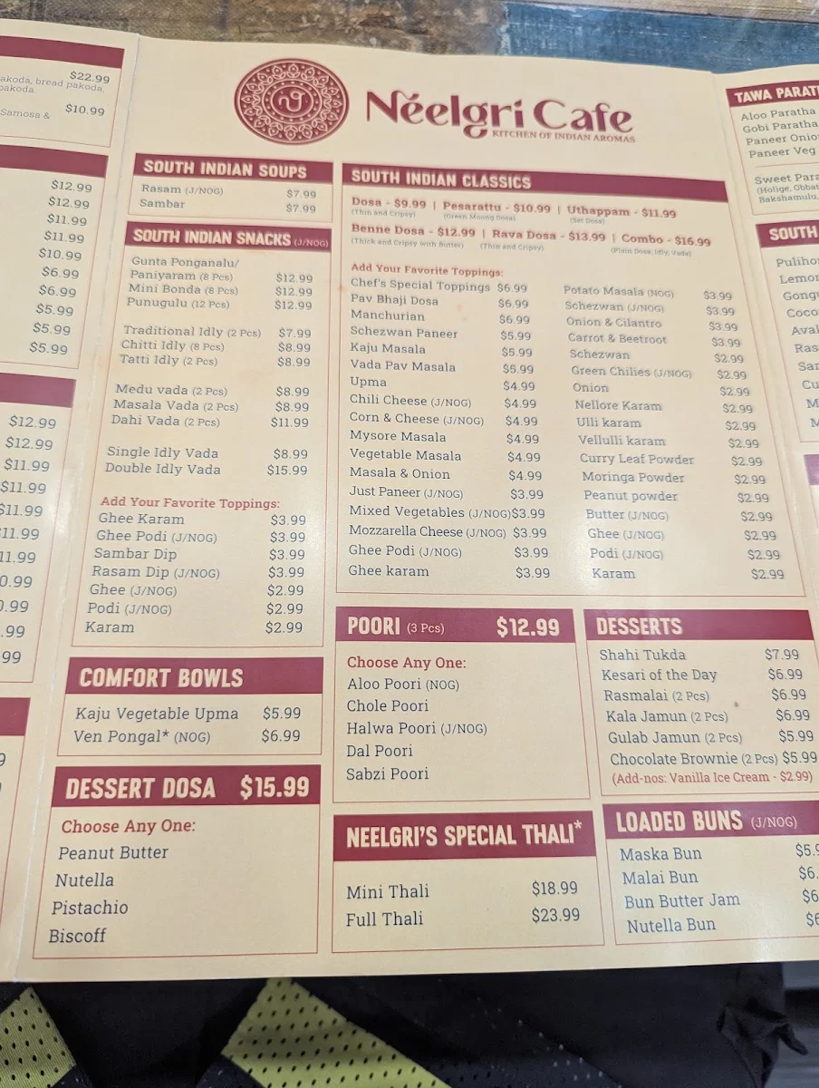 Menu, Neelgri Cafe . Vegan & Vegetarian