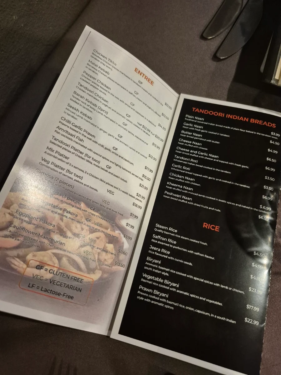 Menu, Tandoori Village