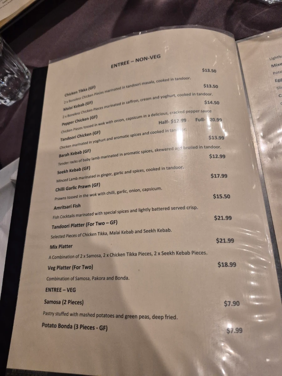 Menu, Tandoori Village