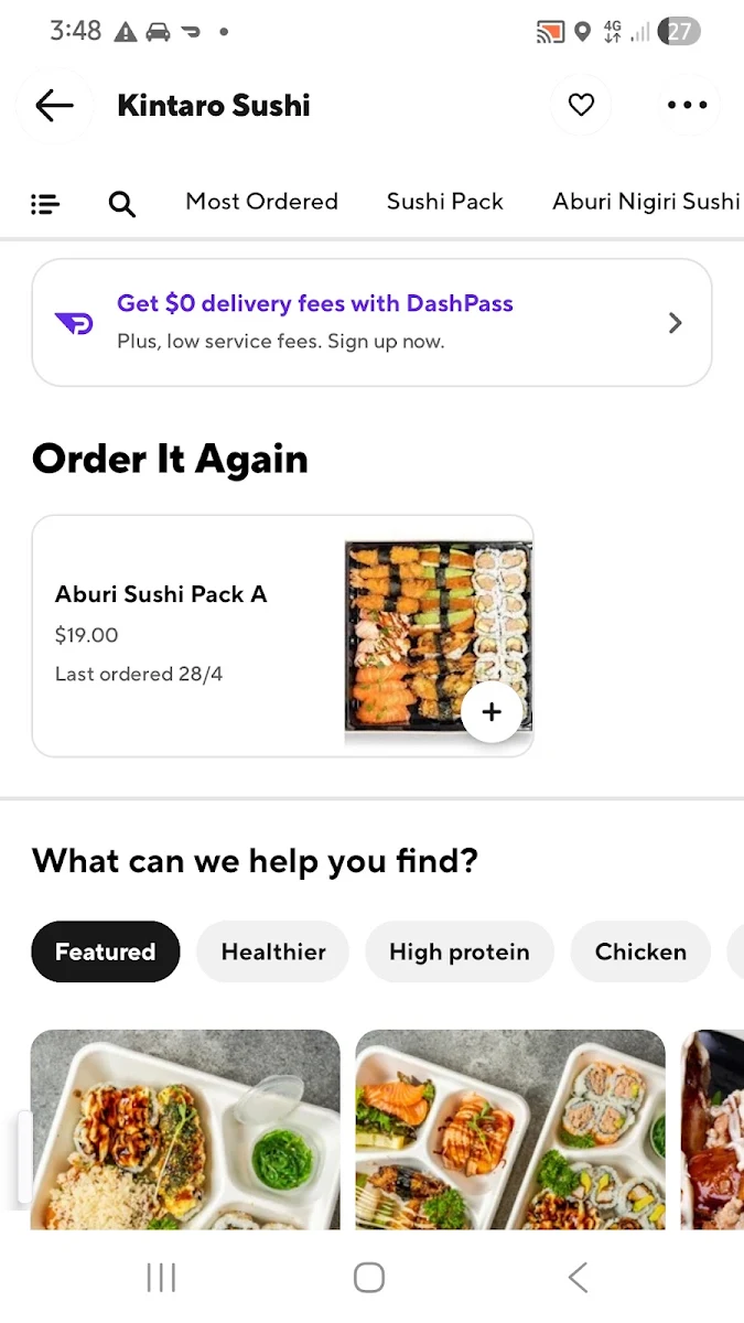 Menu, Kintaro Sushi