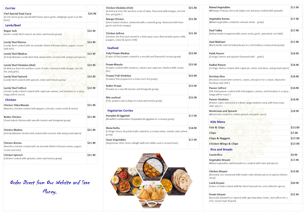 Menu, TASSIE DHABA RESTAURANT & BAR BEACONSFIELD