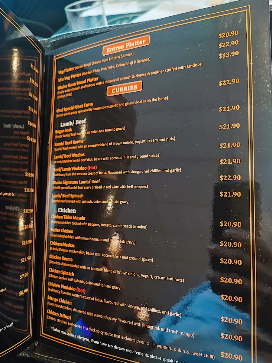 Menu, TASSIE DHABA RESTAURANT & BAR BEACONSFIELD