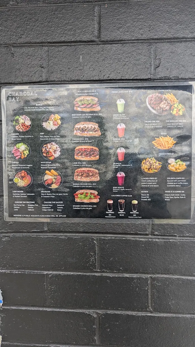 Menu, Charcoal Bay Artisan BBQ