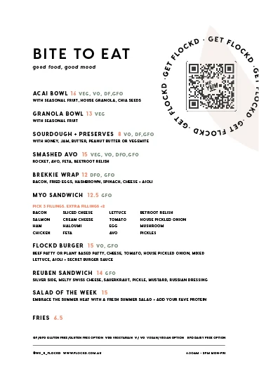 Menu, Flockd Espresso Bar
