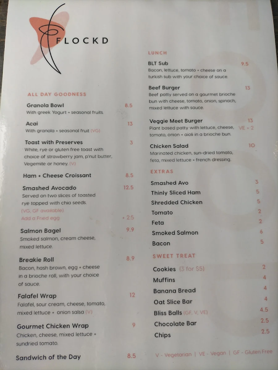 Menu, Flockd Espresso Bar