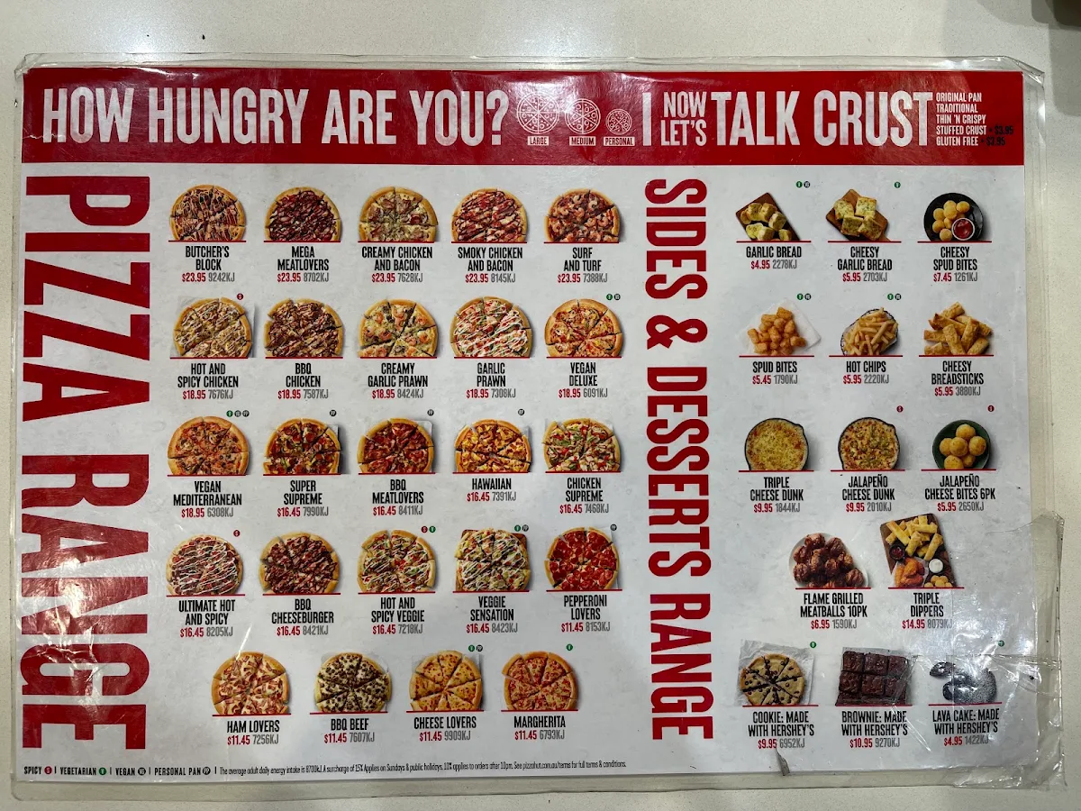 Menu, Pizza Hut Eastwood