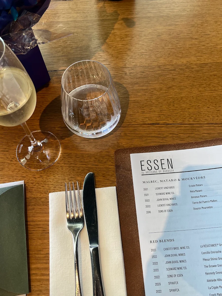 Menu, Artisans of Barossa