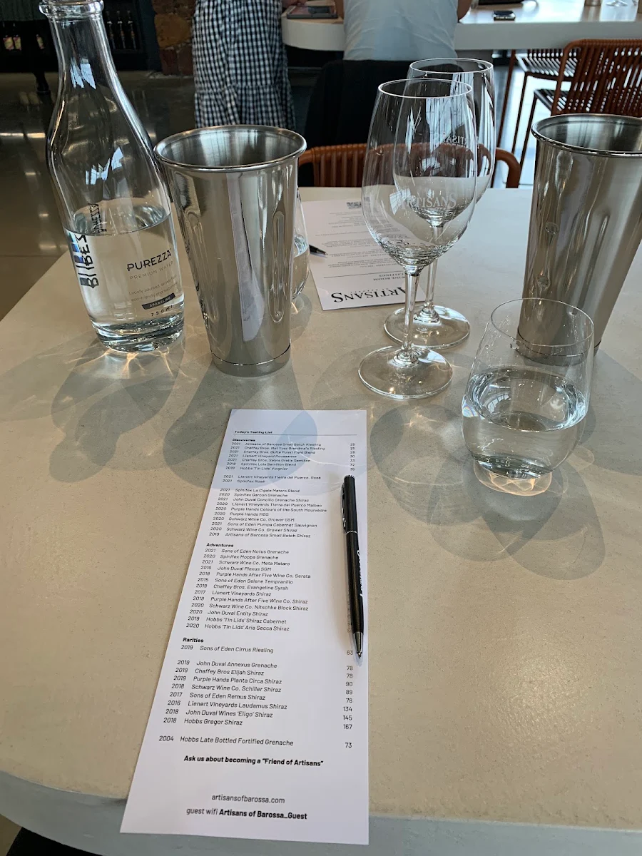 Menu, Artisans of Barossa