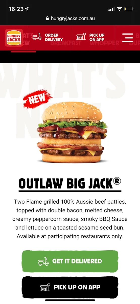 Menu, Hungry Jack's Burgers Sunshine