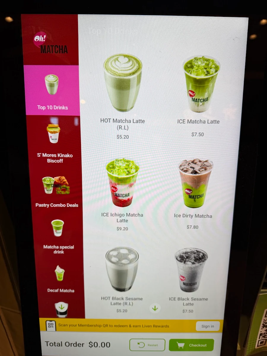 Menu, Oh! Matcha Chatswood Chase