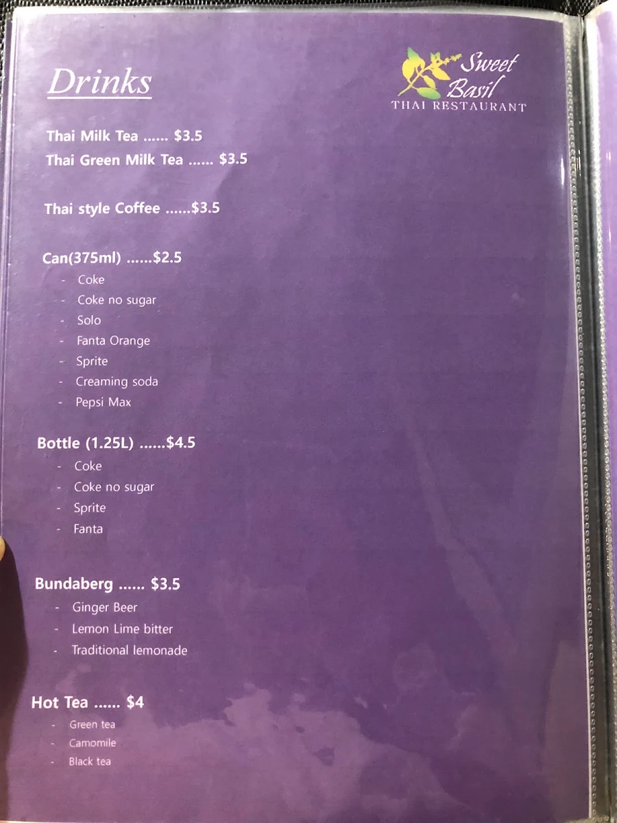 Menu, Sweet Basil Thai Restaurant Caboolture South