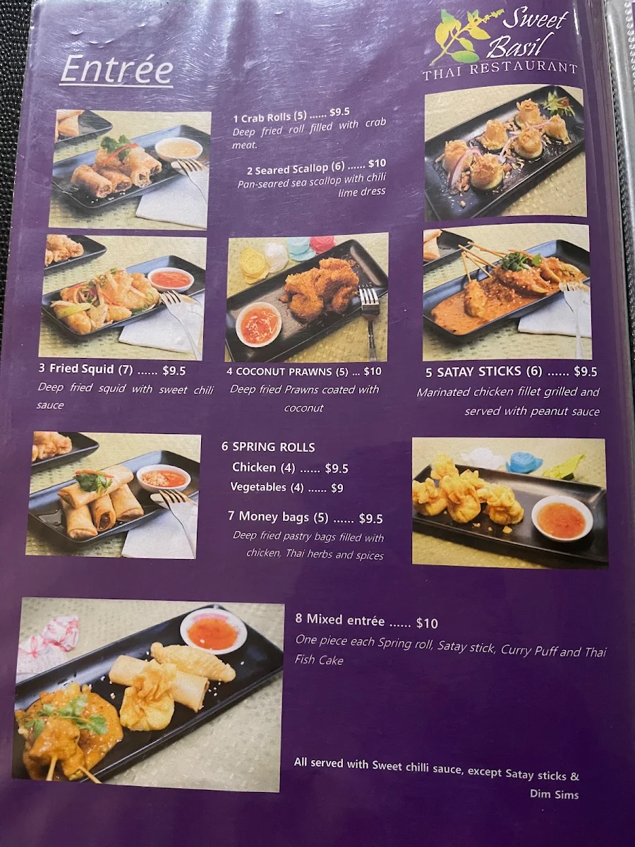 Menu, Sweet Basil Thai Restaurant Caboolture South