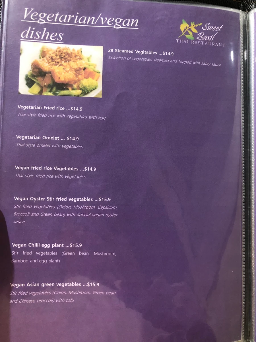 Menu, Sweet Basil Thai Restaurant Caboolture South