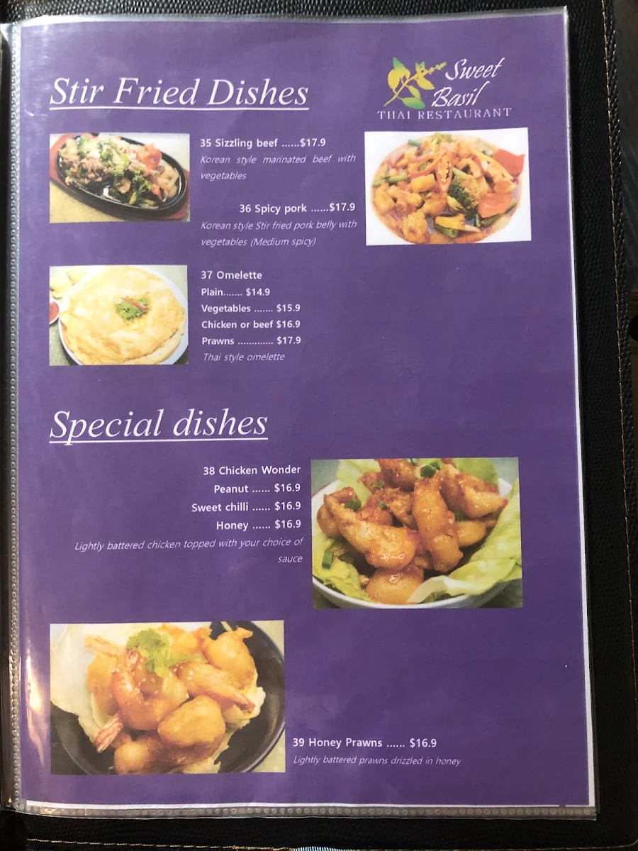 Menu, Sweet Basil Thai Restaurant Caboolture South
