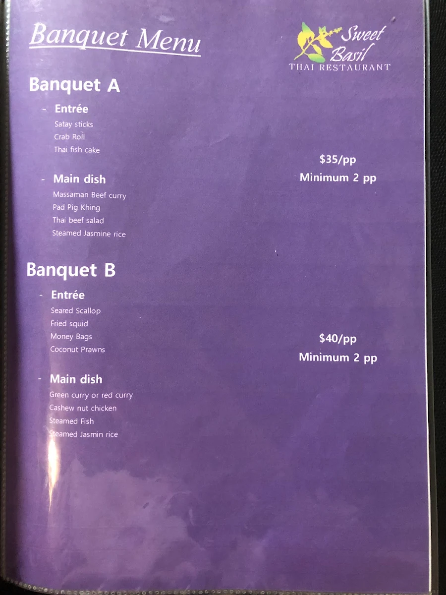 Menu, Sweet Basil Thai Restaurant Caboolture South