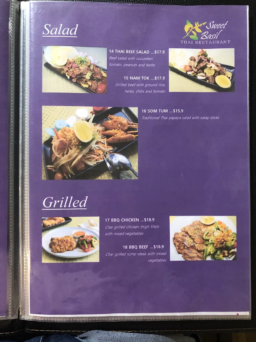Menu, Sweet Basil Thai Restaurant Caboolture South