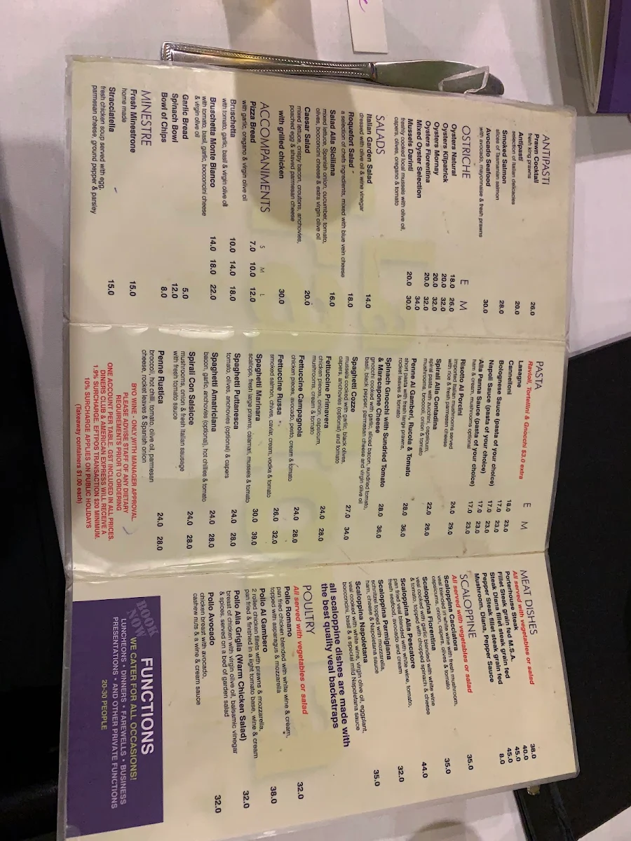 Menu, La Trattoria Restaurant & Pizza Bar
